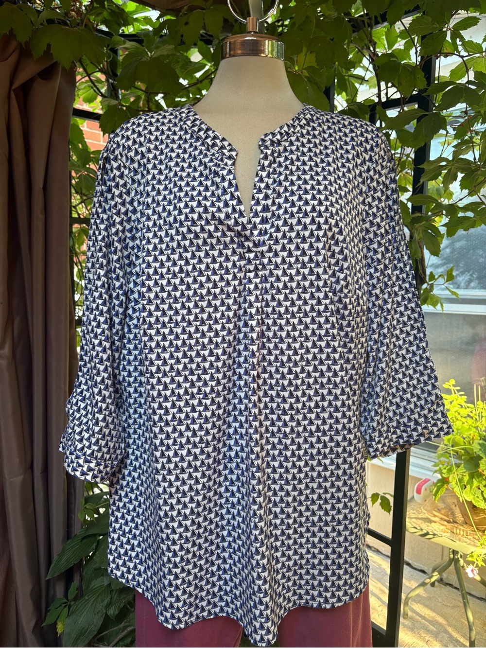 Dalia Navy and White Geometric Print Blouse